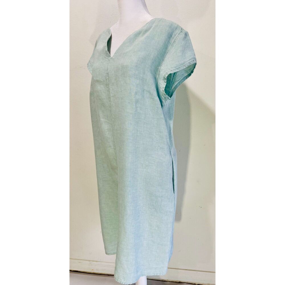 Flax linen dress flare light green summer resort wear beach vacation women’s S